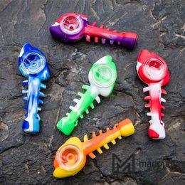 Fish skeleton silicone smoking hand pipe 108mm with replaceable glass bowl mixed color tabacco hooka dry herb food grade