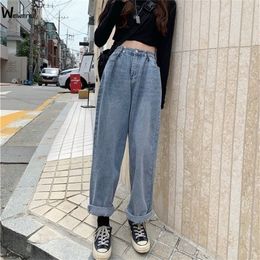 Autumn Bleached Casual Boyfriend Denim Wide Leg Pants Oversize High Waist Jean Streetwear Loose Vintage Woman Long Jeans 201223