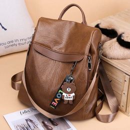 Fashion Women Backpack Leather School Bags For Teenage Girls Casual Large Capacity Multifunction Black and Brown Retro Travel Rucksack