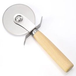 Stainless steel pizza hob Pizza round knife Wooden handle crisping pizza knife tool