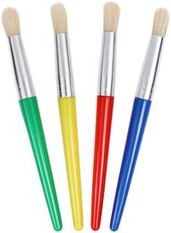 -Kids Paint Escovas com cabo de plástico e Hog cerdas 4 PCS Plano Dica Escovas de pintura para crianças Multi Color pincéis-7.4 Inch