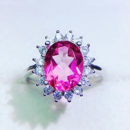 pink topaz Canada - Cluster Rings Per Jewelry Natural Real Pink Topaz Classical Ring 7*9mm 2.5ct Gemstone 925 Sterling Silver Fine Q204282