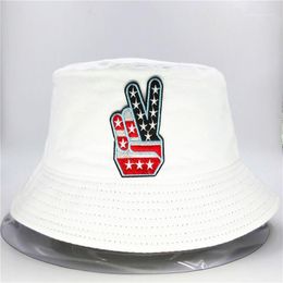 Cloches American Gesture Embroidery Cotton Bucket Hat Fisherman Outdoor Travel Sun Cap Hats For Kid Men Women 631