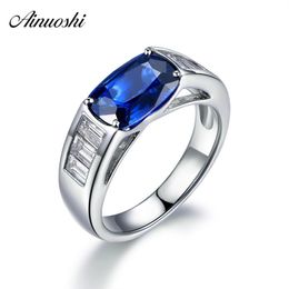 AINUOSHI Big 4 Carats Cushion Cut Blue Sona Rings 925 Sterling Silver Women Rings Wedding Engagement Anniversary Rings Jewellery Y200107