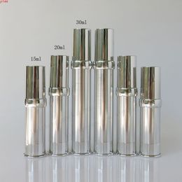 200 X 15ML 20ML 30ML Silver Airless Lotion Pump Bottle 1/2oz 1oz Portable Vacuum Cosmetic Containersgood qualtity