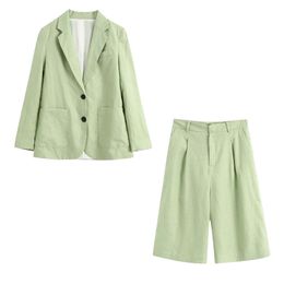 new summer suits women two piece set linen blazer lapel collar & Bermuda shorts high-waist ensemble femme chandal mujer 201110