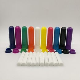 50 Sets lot Wholesale Blank Aroma Inhaler with high quality cotton wicks 51mm Plastic 10 colors Bottle Nasal Inhalers Sticks