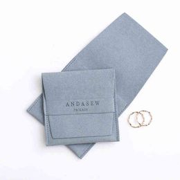 Custom Deboss Printed Luxury Envelope Style Microfiber Jewellery Pouches for Fashion Earrings Necklaces Packaging With Band H1231