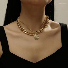 Chokers Punk Miami Cuban Choker Necklace Colar Hip Hop Big Thick Chunky Chain Fashion Queen Coin Pendant Women Jewelry1