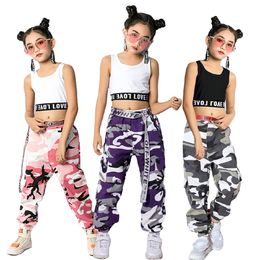 Girls Hip Hop Street Dance Solo Clothes Cropped Tank Top/Camouflage Jogger Pants LJ201019