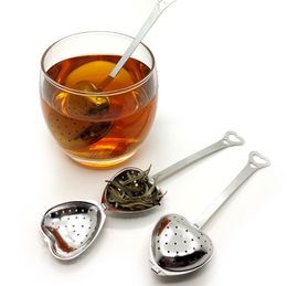 Heart Shaped Tea Strainer Spoon Stainless Mesh Ball Tools with Long Grip Loose Tea Leaf Filter Herbal Locking Infuser Strainers