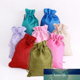 10pcs Drawstring jute sackcloth package linen bags pouches for Christmas gift jewelry packaging bag olive white green black