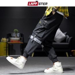LAPPSTER Streetwear Hip Hop Cargo Pants 2020 Spring Mens Baggy Pockets Ribbon Joggers Pants Men Japanes Style Black Harem Pants LJ201007