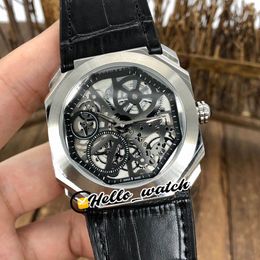 New Octo Finissimo 102714 BGO40TLXTSK Skeleton Dial Miyota Automatic 28800 Vph Mens Watch Black Inner Steel Case Leather Watches Hello_Watch