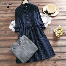 Mori Girl 2020 Spring Autumn Women Dresses Stand Collar Elbise Long Sleeve Vintage Dress Polka Dot Printed Femininos Vestidos LJ200820