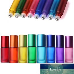 20pcs 5ml Portable Roller Vail Essential Oil Perfume Thick Glass Bottles Travel Refillable Frosted Colourful Roller Ball Bottle