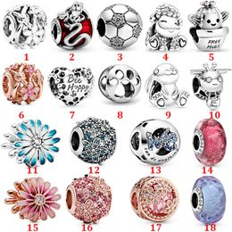 Genuine 925 Sterling Silver Fit Pandora Bracelet Charms Rose Gold Daisy Glass Bead String Pendant Beads Love Heart Blue Crysta Charm For DIY Beads Charms