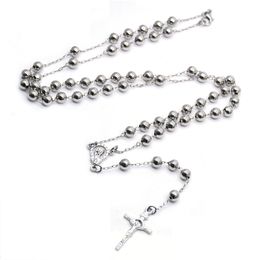 6 MM Copper Rosary Necklace Cross Pendant Necklace Religious Jewellery For Men Women