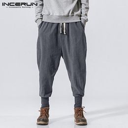 INCERUN Men Harem Pants Drawstring Cotton Joggers Solid 2020 Streetwear Drop-Crotch Trousers Men Baggy Casual Sweatpants S-5XL1280p