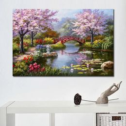 Modern landscapes Painting Japanese Garden in Bloom Oil Painting Canvas High quality Hand painted Trees Artwork Wall Decor Beautiful