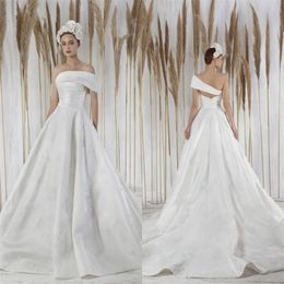 2021 New Wedding Dresses One-Shoulder Lace Appliques Bridal Gowns Custom Made Lace Satin Sweep Train A-Line Wedding Dress Elegant