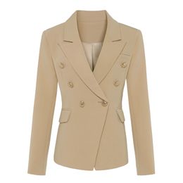 TOP QUALITY New Stylish Classic Designer Blazer Women's Double Breasted Metal Lion Buttons Blazer Jacket Outer Wear Khaki 201114