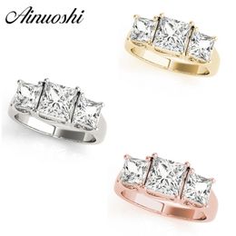 AINUOSHI Luxury 925 Sterling Silver Women Wedding Engagement Ring 1.25ct Princess Cut Three Stones Rings Silver Bridal Ring Gift Y200106