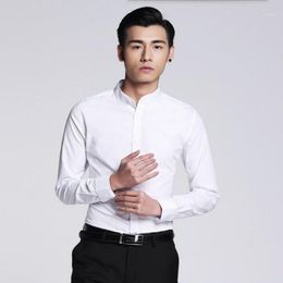 Men's Dress Shirts Wholesale- Est Style Men Shirt Simple Fashion Groom Prom White Tailor Made Mandarin Collar Formal Long Sleeve Shirt1