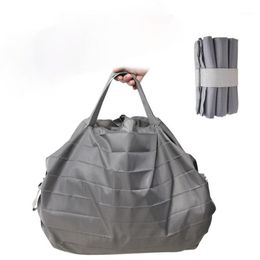 Eco-Friendly Folding Shopping Bag Reusable Portable Handbag Grocery Pocket Tote Bags Pleated Embossed Polyester Storage