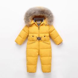 Children Winter Jumpsuit Kids Baby Snowsuit Nature Fur 90% Duck Down Jacket for Girls Coats Toddler Winter Park for Boy Overalls LJ201120