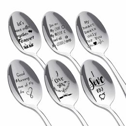 Valentine's Letter Long Handle Spoon Stainless Steel Coffee Spoon Wedding Anniversary Gift Valentines Day Home Party Gift Spoons