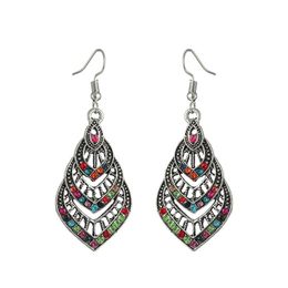 Rhombus Rhinestone Earrings Indian Jhumka Fashion Jewelry Retro Ethnic Water Drop Dangle Earrings for Women