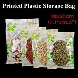 50pcs 18x26cm (7.1"x10.2") Flat Colour Printed Plastic Packaging Bag Green Leaf Clear Window Resealable Plastic Ziplock Pouch