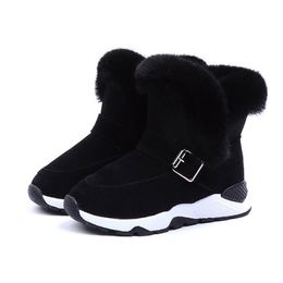 Girls Winter New Warm Plush Lining Snow Boots Shoes Kids Non-slip Rubber Sole Buckle Ankle Boots Size 26-36 LJ201029