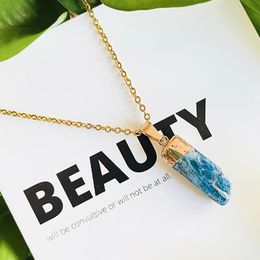 Pendant Necklaces Simple Fashion Natural Stone Necklace For Women With Gold Rim Blue Chain Party Jewellery Gift