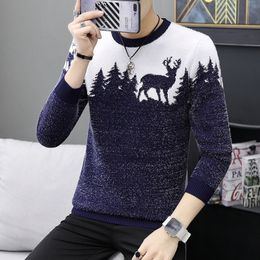 O-neck Knitted Sweater Men Autumn Christmas Deer Pattern Pull Jumpers Fashion Causal Long Sleeve Slim Fit Pullovers Male Female 201125