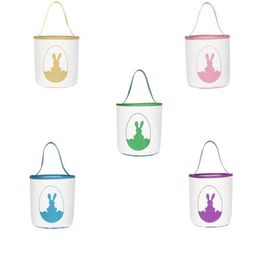 Easter Bunny Bucket Canvas Easter Gift Bag Candy Egg Hunting Bags With Rabbit Tail Easter Basket For Festival Supplies SN2318