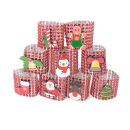 New Christmas theme 8 Row diamond napkin ring napkin buckle Snowman Christmas tree bell decoration mesh diamond napkin ring