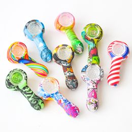 Wholesale Price Printing Smoking Hand Pipe 3.0inches Silicone Hand Pipe Portable Colored Aliens Skull smoking pipe