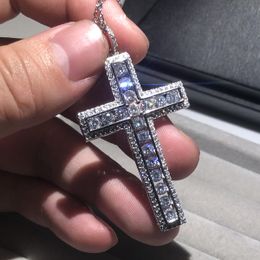 Luxury 925 Sterling silver Exquisite Bible Jesus Cross Pendant Necklace for Women Men Crucifix Charm Pave Round Simulated Diamond Jewellery
