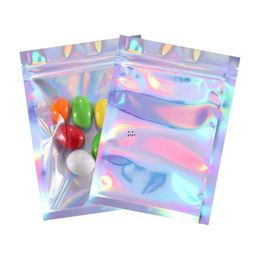Foil Pouch Bag 100pcs S/M/L Resealable Flat Laser Color Packaging Bag Mini Aluminum Foil Food Snack Storage Bags RRE12726