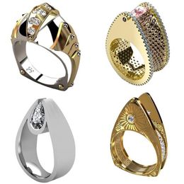 Cluster Rings Vintage Handmade Turkish White Zircon Ring For Men Women Silver Colour Geometry Triangle Trendy Islamic Jewellery