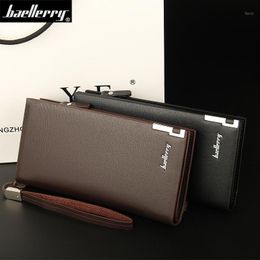 Wallets Wholesale- Baellerry Men Leather Long Wallet Casual Clutch Purse Gift For Male Carteira Masculina1