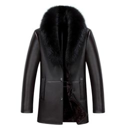 2020 New Arrival Men Leather Coat Faux Sheepskin Coat Overcoat Winter Leather Fur Lined Men Jacket Fur Collar