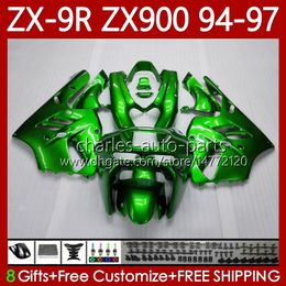 -Moto-Karosserie für Kawasaki Ninja ZX 9R 9 R 900 CC ZX9 R ZX900C 94-97 Körper 100No.0 ZX900 900CC ZX-9R ZX9R 94 95 96 97 ZX-900 1994 1995 1996 1997 OEM-Verkleidungsset Metallic Green