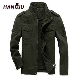 HANQIU Brand M-6XL Bomber Jacket Men Military Clothing Spring Autumn Male Coat Solid Loose Army Military Jacket 201111