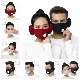 2 In 1 Valve Face Mask With Plush Earmuffs Winter Warm Mouth Masks Mouth-Muffle Earflap Outdoor Cycling Face Mask With 2pcs Philtres RRA3750