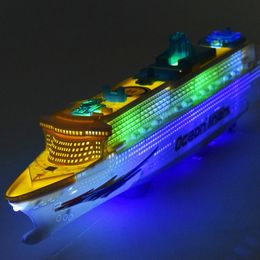 [ Funny ] Electronic Large luxury cruise ship Toy Universal rotation music light Boat model Baby toy Colourful flash ocean line LJ200930