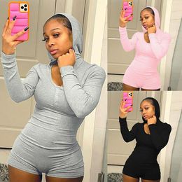Women Jumpsuits Casual Sports Hooded Long Sleeve Rompers New Ladies Fashion T Shirt Party Bodycon Shorts Clothes
