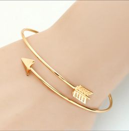 66mm Women Girls Alloy Cuff Bangles gold alloy Arrow opening bracelet female wholesale